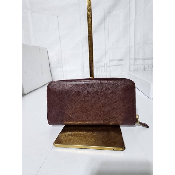 Authentic PRADA Saffiano Metal Zip Around Wallet Wine - Picture 3 of 14